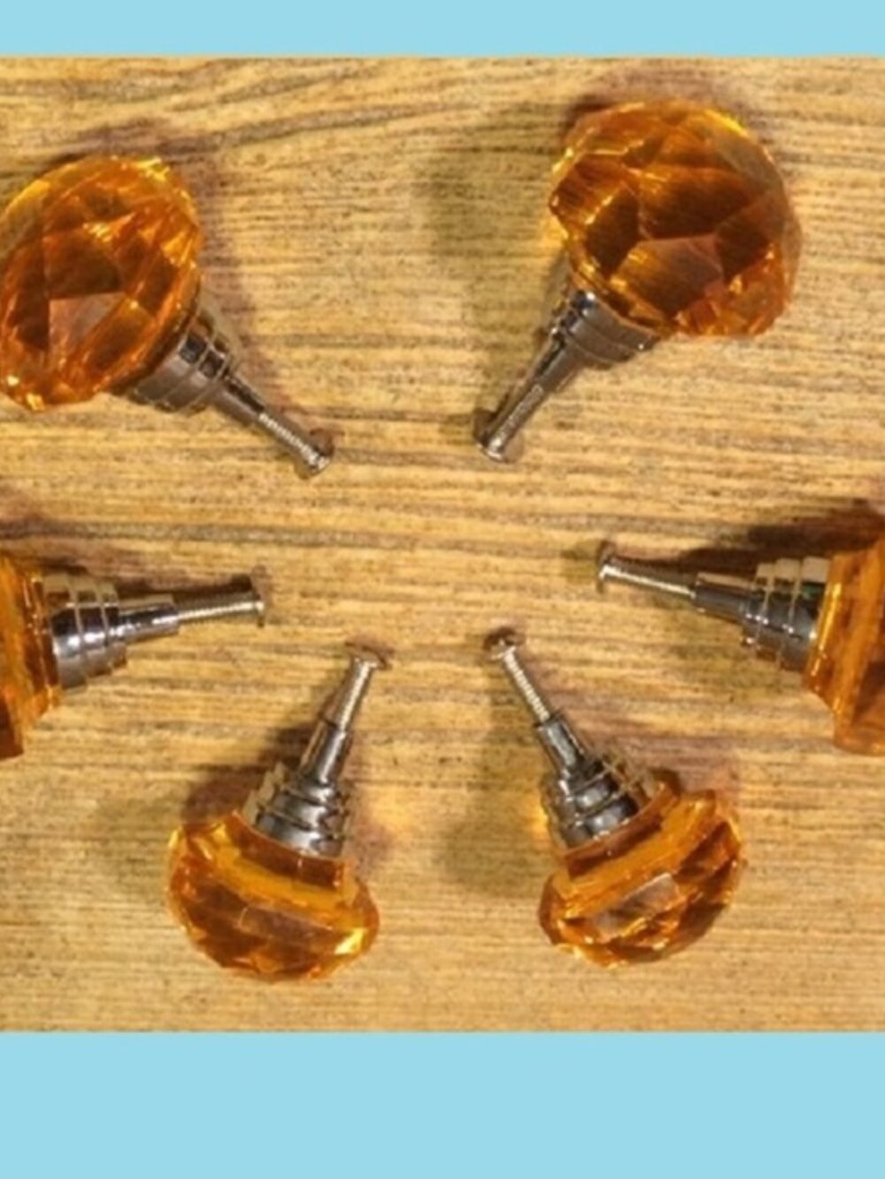 Set of Six (6) Large Amber Solid Crystal Drawer Knob Cabinet Pull Six (6) HO14A